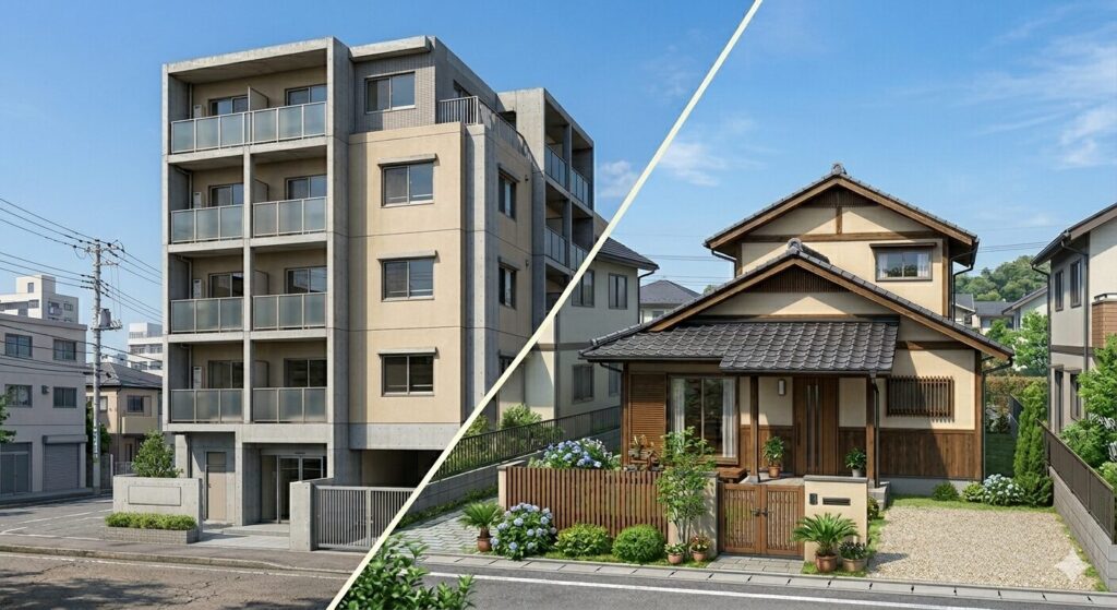 藤沢でマンションと戸建てどちらに住むべきか比較したイメージ